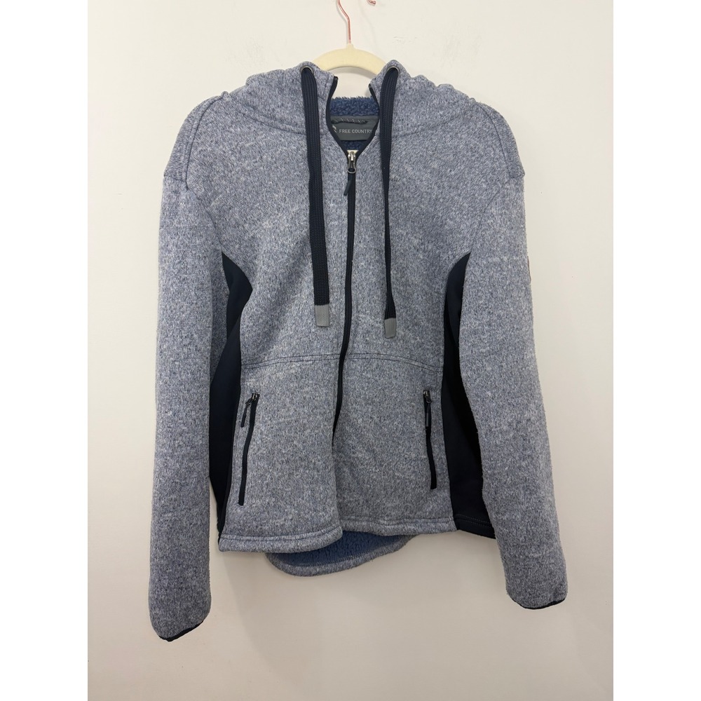 Free Country Blue Heathered Faux Fur Lined Full Zip Hooded Jacket XL FC-40